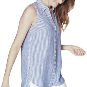 J Jill Love Linen Sleeveless Button Down. Button Detail. Medium. Blue Striped